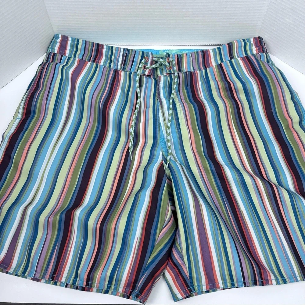 Ted Baker Men's Retro Srtriped Swim Trunks with Mesh Lobster Liner Size 5(XL)